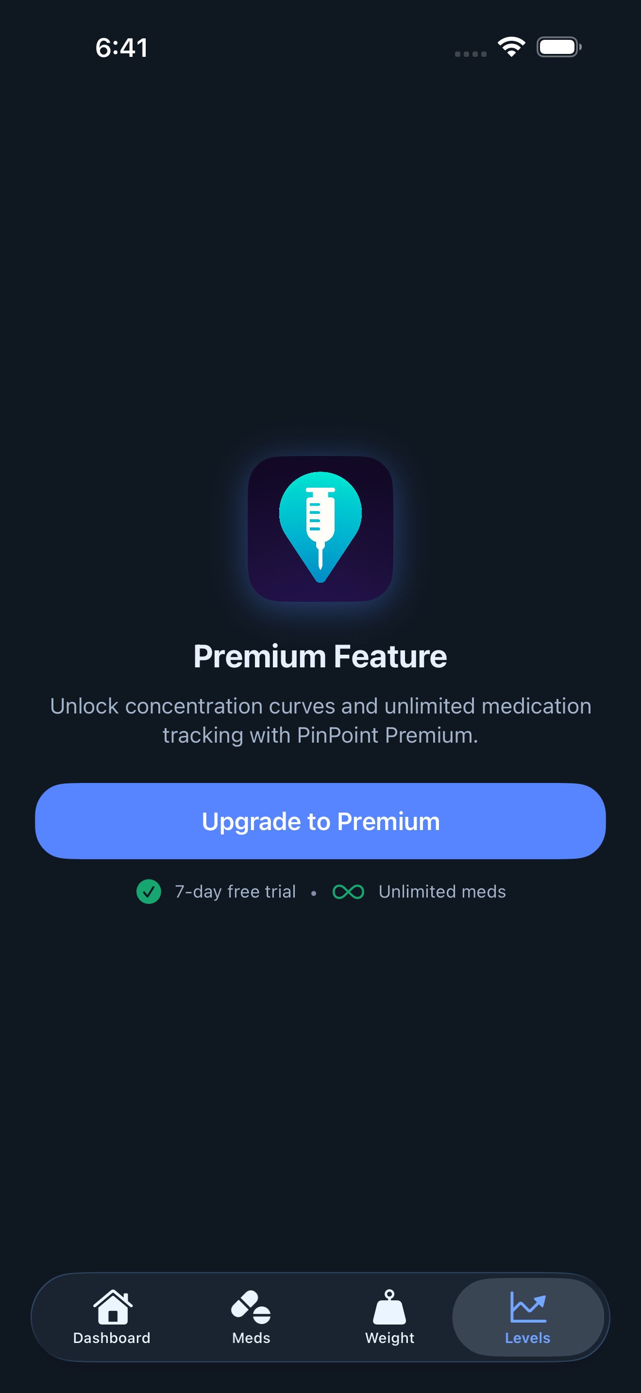 PinPoint levels tab premium screen
